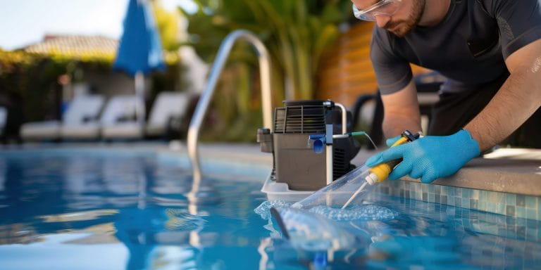 Clean and well-maintained backyard swimming pool