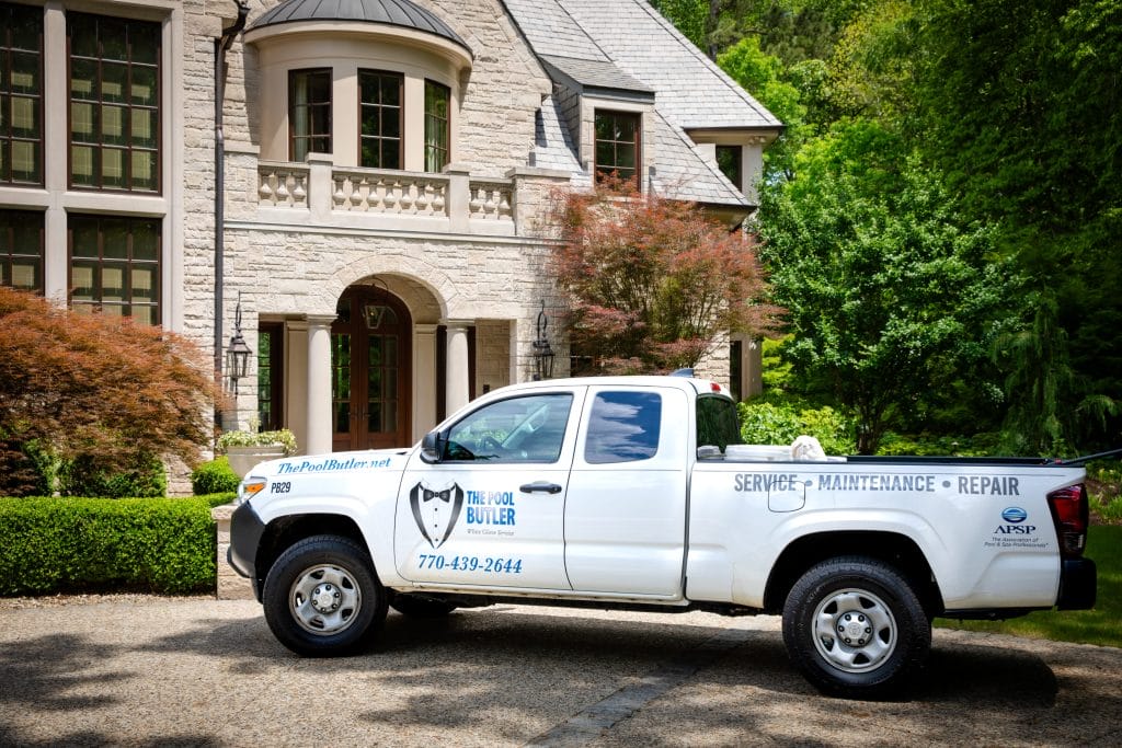 The Pool Butler truck at owners house to install the smart pool controller